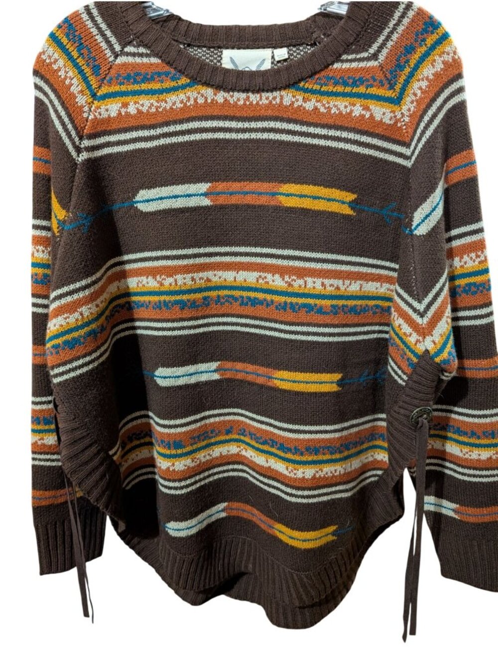 Cotton & Rye Southwestern Sweater Size M w/  Side Ties & Brass Details